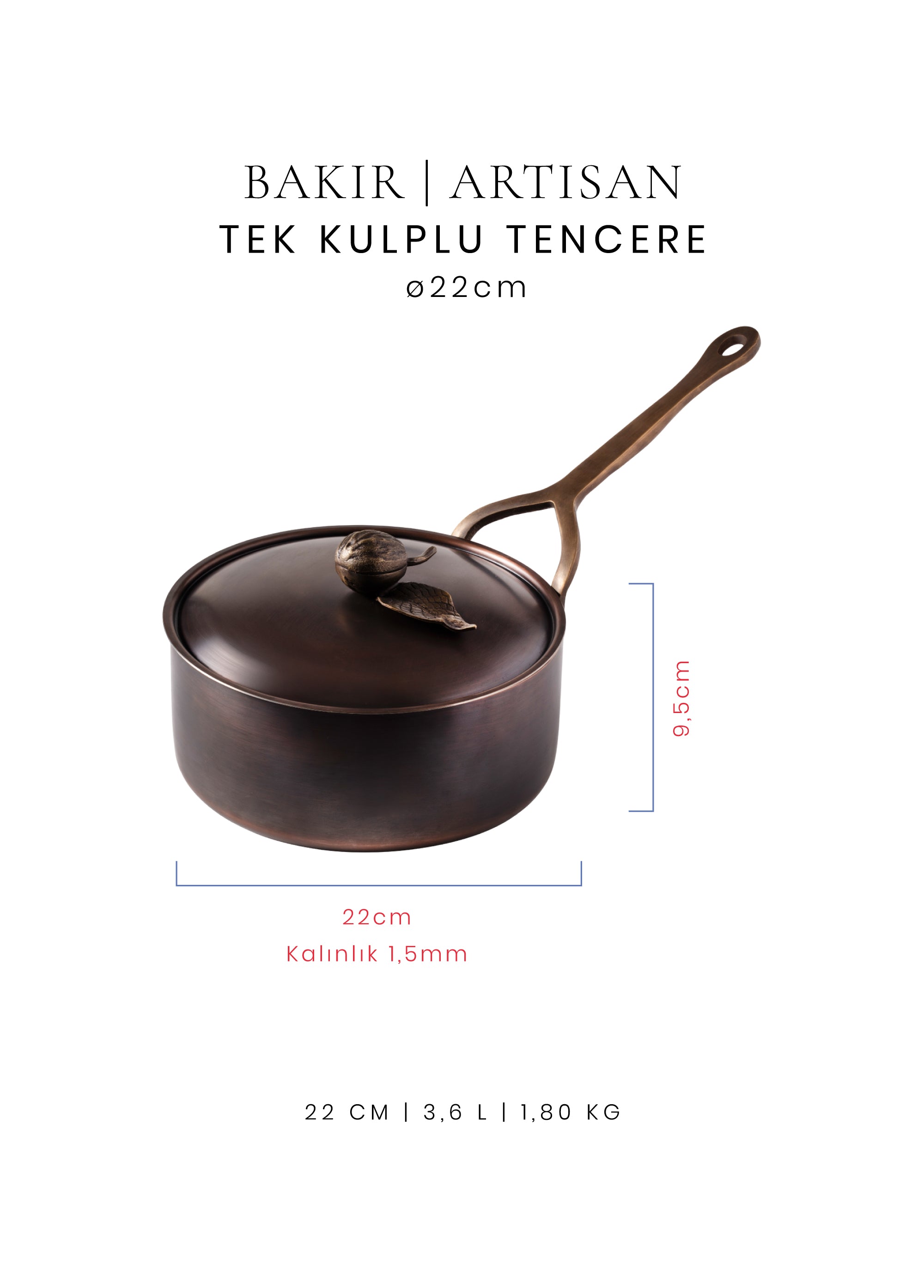 Voeux Tek Kulplu Tencere - Bakır - Artisan