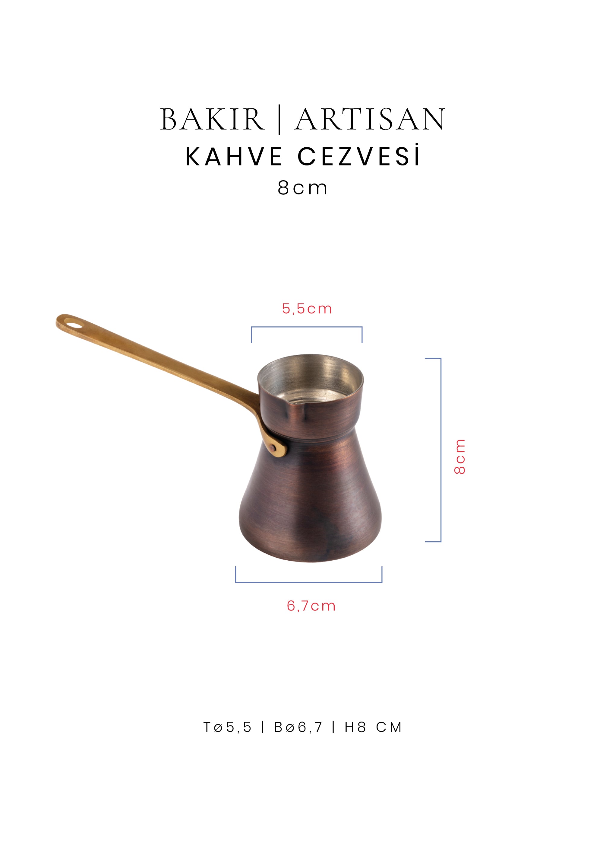 Voeux T5,5 - B6,7 - H8 cm Kahve Cezvesi - Bakır - Artisan