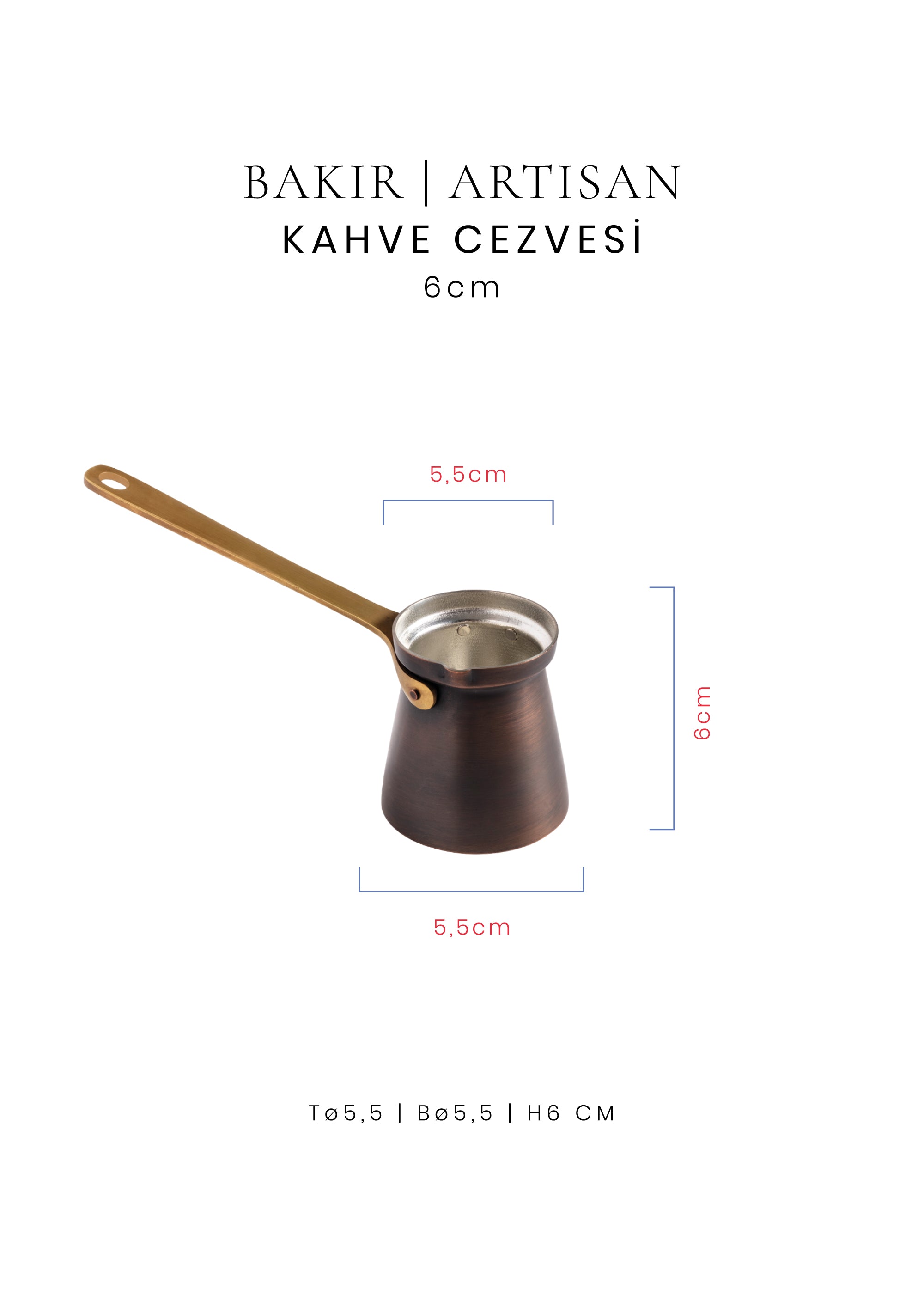 Voeux T5,5 - В5,5 - Н6 cm Kahve Cezvesi - Bakır - Artisan