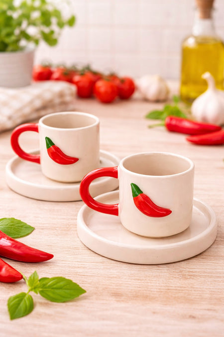 2li Peperoncino el yapımı seramik Türk kahvesi fincanı